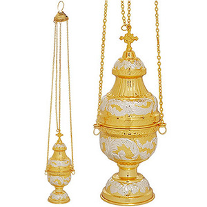 Brass Censer with Gold & <b>Silver</b> Finish | Orthodox Church Incense <b>Burner</b> - DOUBLE VEE EXPORTS - Product Image 1
