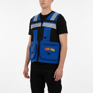 Chaleco de Seguridad Reflectante Naranja de Alta Visibilidad ANSI Clase 2, Transpirable e Impermeable, con Luces LED Intermitentes, Bolsillos Prácticos, Personalizado para Hombre - Product Image 1