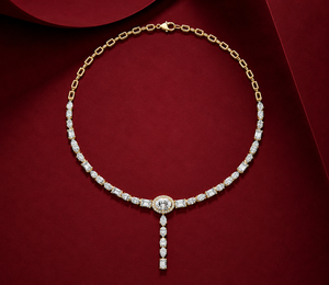 Collar en Y con Diamantes Ovalados Cultivados en Laboratorio, Diamantes Multiforma, Oro Sólido de 14K, DEF VVS, Joyería Fina para Novia - Product Image 1