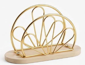 Porte-serviettes élégant en métal avec base en bois Support de mouchoirs de table moderne pour salle à manger, cuisine et décoration intérieure en or et noir - Product Image 3