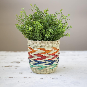 Panier à plantes en jonc de mer tressé à la main, écologique et respirant, pot de fleurs d'intérieur, jardinière tissée, design pliable, rayures arc-en-ciel colorées - Product Image 6