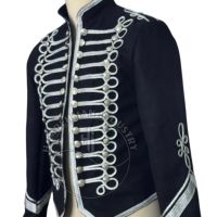 Veste d'Hussarde Noire en Laine de Haute Qualité pour Hommes avec Broderie Argentée et Style Uniforme Napoléonien Nouveau