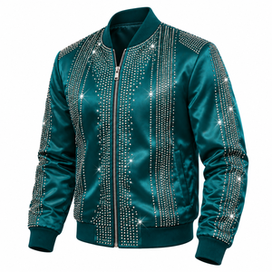 Chaquetas de Satén con Pedrería para Hombre, Chaqueta Bomber Brillante con Cristales y Lentejuelas, Estilo Hip Hop, Ropa de Calle para Fiesta - Product Image 1
