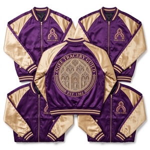 Blouson Bomber Varsity en Satin avec Manches Raglan et Fermeture Éclair, Gris Anthracite, Motif Graphique Stonework Guild Brodé au Dos, Coupe-Vent de Baseball – Vente en Gros - Product Image 5