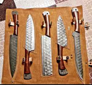 Juego de Cuchillos de Cocina de Acero de Damasco Hechos a Mano con Mango de Madera, Cuchillos de Cocina Japoneses Profesionales, Estuche de Cuero Enrollable, OEM - Product Image 5