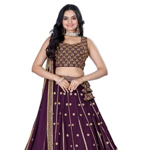 FASHIONISTA INTERNATIONAL Lehenga Choli Tradicional de Seda para Mujer, Largo hasta el Suelo, para Bodas y Ocasiones Especiales, Estilo Georgette Pesado, Reciclado - Product Image 4
