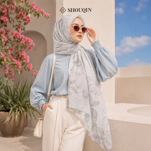 Pañuelo Hijab Ceruty Estampado Shouqin Sekar Pashmina para Adultos, Elegante y sin Esfuerzo, con Diseño Floral, para Mujeres Musulmanas, Venta al Por Mayor - Product Image 1