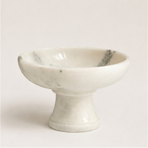 Bol sur piédestal en marbre blanc, bol à fruits en pierre artisanal, centre de table décoratif sur pied pour la décoration du salon et de la salle à manger - Product Image 3