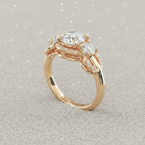แหวนหมั้นเพชรทรงปาเว่สามเม็ด ชุบทองคำสีกุหลาบ ประดับด้วยการฝังแบบหนามเตย สำหรับผู้ที่ได้รับการรับรอง - Product Image 3