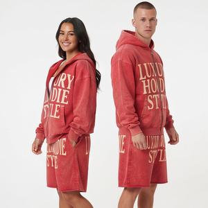 Unisex Acid Wash Zip Up <b>Hoodie</b> <b>and</b> <b>Shorts</b> <b>Set</b> Letter Print Vintage Streetwear Tracksuit Baggy <b>Hoodie</b> <b>Shorts</b> <b>Set</b> <b>Men</b> Women - Product Image 4