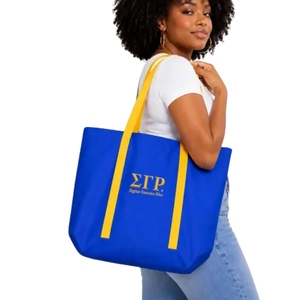 Bolsa de Mano de Lona para Mujer, Diseño Bordado con Letras Griegas, Reutilizable, Ecológica, Resistente al Agua, Bolso de Hombro Abierto para Compras - Product Image 4