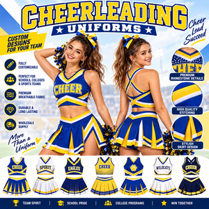Tenue de cheerleading personnalisée pour les équipes scolaires et universitaires – Uniforme de cheerleading en tissu extensible respirant avec jupe et haut - Product Image 6