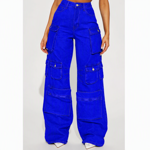 Pantalon cargo noir taille haute pour femme, coupe ample, style utilitaire, longueur intégrale avec plusieurs poches, idéal pour l'automne - Product Image 2