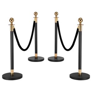Juego de Barreras de Control de Multitudes de Acero Inoxidable Resistente - 4 Postes Separadores y 2 Cuerdas de Terciopelo Negro para Restaurantes y Hoteles - Product Image 1