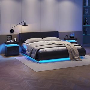 Comodino Moderno a LED con 2 Cassetti Nero e Oro per Camera da Letto - Product Image 5