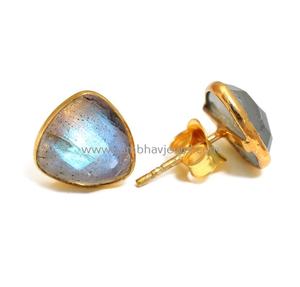 Pendientes Sier de Ley 925 chapados en oro de 18 quilates, pendientes de labradorita azul antiguo Natural, piedras preciosas, Perla de diamante hecha a mano Vintage - Product Image 4