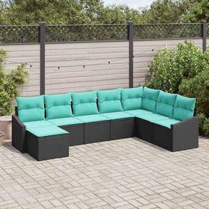 Ensemble de canapés de jardin en polyrotin noir et turquoise, 8 pièces - Product Image 1