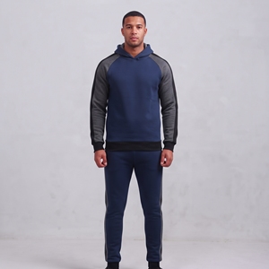 <b>Men's</b> Color Block Hooded Sweatshirt Full Winter Sleeve Casual Pullover Hoodie <b>Navy</b> Grey - Product Image 5