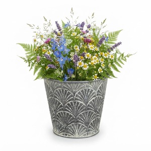 Rustic <b>Zinc</b> Alloy <b>Planter</b> Vase with Fan Pattern Wildflower Arrangement Tabletop Décor Handmade for Home Hotel Decor - Product Image 1