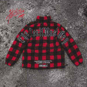 Veste polaire technique à carreaux rouges pour homme, style streetwear tactique, hip hop, gothique, sherpa, zippée, oversize, chaude, pour l'hiver - Product Image 2