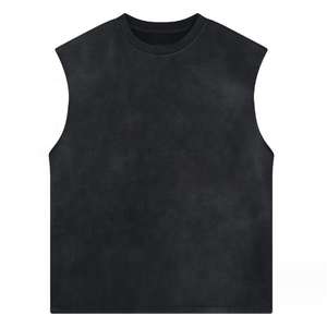Chaleco sin mangas retro de moda urbana con estampado personalizado al por mayor, chaleco desgastado con efecto ácido para hombre, camiseta sin mangas de color liso. - Product Image 1