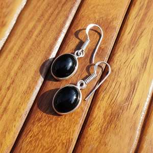 Pendientes de Aro de Piedra Negra de Primera Calidad, Elegantes Pendientes de Aro con Gemas para Mujer, Suministro del Fabricante de Joyería - Product Image 2