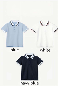 เสื้อโปโลเด็กสีฟ้าอ่อนผ้าฝ้าย - คอปกสีกรมท่า แขนสั้น ชุดนักเรียนสำหรับนักเรียนประถม ชุดเด็ก - Product Image 6