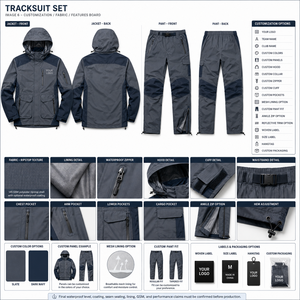 Ripstop Polyester Fabric Hooded Solid Two Piece Windbreaker Set <b>Zip</b> Pocket Chest Design Custom Color Combination OEM - Product Image 3