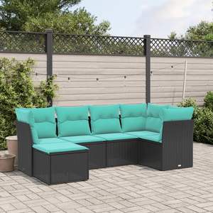 Ensemble de canapés de jardin en rotin PE noir et bleu, acier thermolaqué, tissu, mobilier d'extérieur élégant - Product Image 1