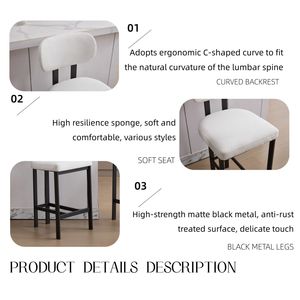 Set di 2 Sgabelli da Bar Moderni Imbottiti in Tessuto, Altezza 26 Pollici, Sedie per Isola Cucina con Gambe in Metallo Nero - Product Image 5
