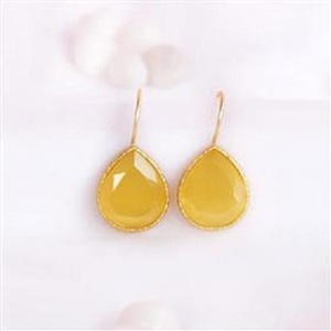 YELLOW MONALISA PEAR SHAPE GEMSTONE 925 STERLING <b>SILVER</b> <b>DANGLE</b> <b>EARRINGS</b> YELLOW MONALISA GEMSTONE <b>EARRINGS</b> WITH TRENDY DESIGN - Product Image 1