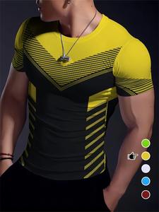 Creative <b>Geometric</b> Pattern Printed Men's Summer T-<b>shirt</b> 100% Cotton Short Sleeves Comfortable Breathable for Outdoor Sports - Product Image 5