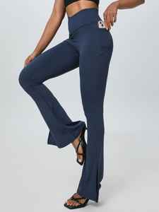 Pantalons de yoga pour femmes à taille haute et longueur cheville |   Fabricant OEM de vêtements de sport respirants extensibles dans quatre directions en Spandex/Polyester - Product Image 3