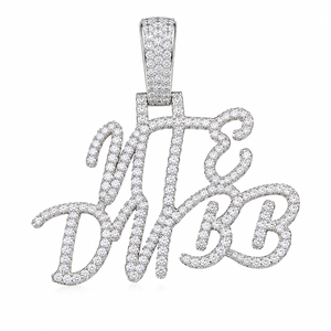 SHRAMAN DIAMOND Trendy 925 Silver Rhodium Plated Custom Iced Cursive Initial Name Necklace Moissanite Pendant Charms Unisex Fine - Product Image 1