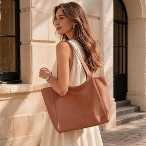 Brown Genuine Leather Tote <b>Bag</b> 13x4.7x11.8 Inch Lightweight Casual Style for Women with Computer Interlayer - Product Image 5
