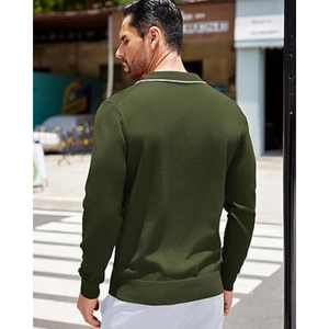 Suéter de punto con cuello y manga larga para hombre – Polo informal de negocios con bolsillo - Product Image 4