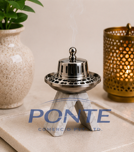 Quemador de Incienso de Mármol con Base de Piedra Natural Hecho a Mano, Soporte para Dhoop Dani de Acero Inoxidable de Alta Calidad, Resistente al Viento y Decorativo - Product Image 2