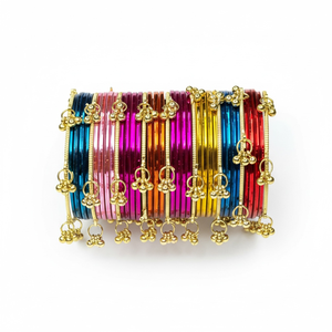 Juego de brazaletes Jhumki Kashmiri dorados multicolor de moda, los más vendidos, para bodas y fiestas, precio mayorista premium - Product Image 1