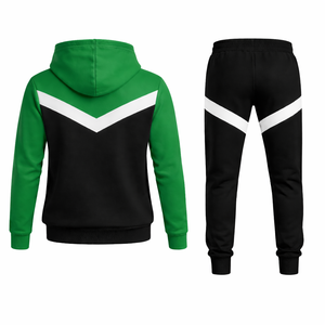Conjunto de chándal con capucha y cremallera en contraste verde y negro para hombre, con diseño de rayas en V y pantalones deportivos ajustados, conjunto deportivo informal - Product Image 3