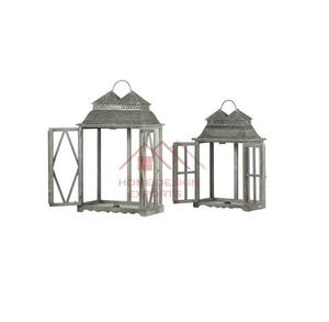 Ensemble de 2 lanternes en métal finition antique argentée, porte-bougie en métal - Product Image 1