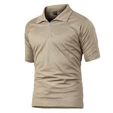 Micah Corporation Men's Khaki Short Sleeve Performance Shirt Premium Quarter <b>Zip</b> Outdoor Breathable Knitted 100% Cotton - Product Image 3