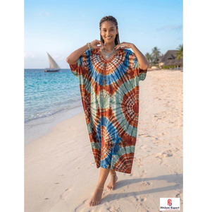 Vestido Kaftán Estampado para Mujer, Ligero y Cómodo, Ropa de Playa, Corte Holgado, Estilo Elegante, Fabricación Personalizada al por Mayor, Suministro para Exportación - Product Image 1