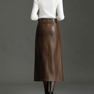 Jupes longues en cuir pour femmes, décontractées, taille haute, moulantes, mi-longues avec fente, collection automne-hiver 2026 - Product Image 4