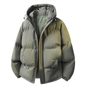 Men's Hooded Puffer <b>Jacket</b> Thick Warm Winter Coat Solid <b>Black</b> Polyester Wadding Zipper Closure Casual Style - Product Image 4