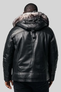 Chaqueta de Cuero con Capucha B3 de Piel de Oveja Negra para Hombre - Product Image 4