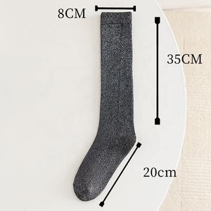 Collants mi-cuisses en lurex 80% coton 20% élasthanne pour femme, avec paillettes métalliques, pour fêtes et usage quotidien, chaussettes festives au-dessus du mollet - Product Image 5