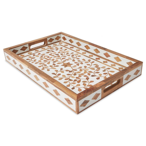 Plateaux de service rectangulaires en bois style exclusif avec perles pour table à manger, pour servir aliments et boissons, fournitures pour la maison et les hôtels - Product Image 1