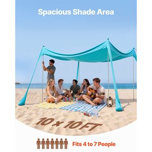 Tenda da Spiaggia UPF50+ con Protezione Solare, Altezza 6,6 Piedi, con Sacchi di Sabbia per Stabilità, Pali 10 x 10 Piedi, Gazebo da Spiaggia Facile da Montare - Product Image 2
