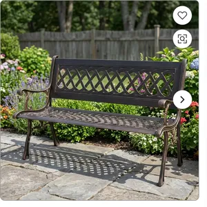 Vintage Cast Iron <b>Garden</b> <b>Bench</b> with Decorative Lattice Backrest Armrests and Durable Outdoor Patio Seating Design - Product Image 5