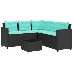 Sofá de Patio de Ratán PE Negro y Azul con Acero con Recubrimiento en Polvo y Vidrio Templado, Muebles de Exterior - Product Image 2